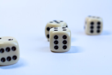 dice on a white background, close-up of dice on a white background