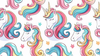 Adorable Cartoon Unicorn with Long Curly Mane for Creative Projects