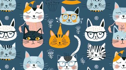 Charming Hand-Drawn Cartoon Cats in Unique Costumes for Creative Projects