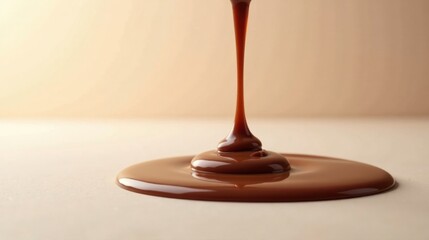 A Stream of Rich, Melted Chocolate Flows Smoothly Onto a Light Surface, Creating an Enticing Puddle of Decadent Sweetness