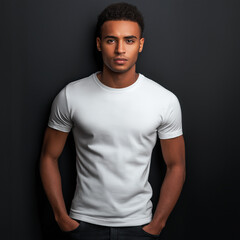 Man Wearing White TShirt Dark Background Serious Mood