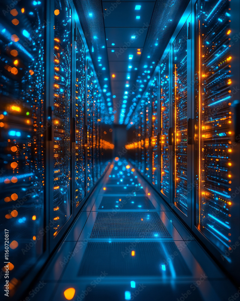 Aufkleber a server room with glowing racks of data storage units,