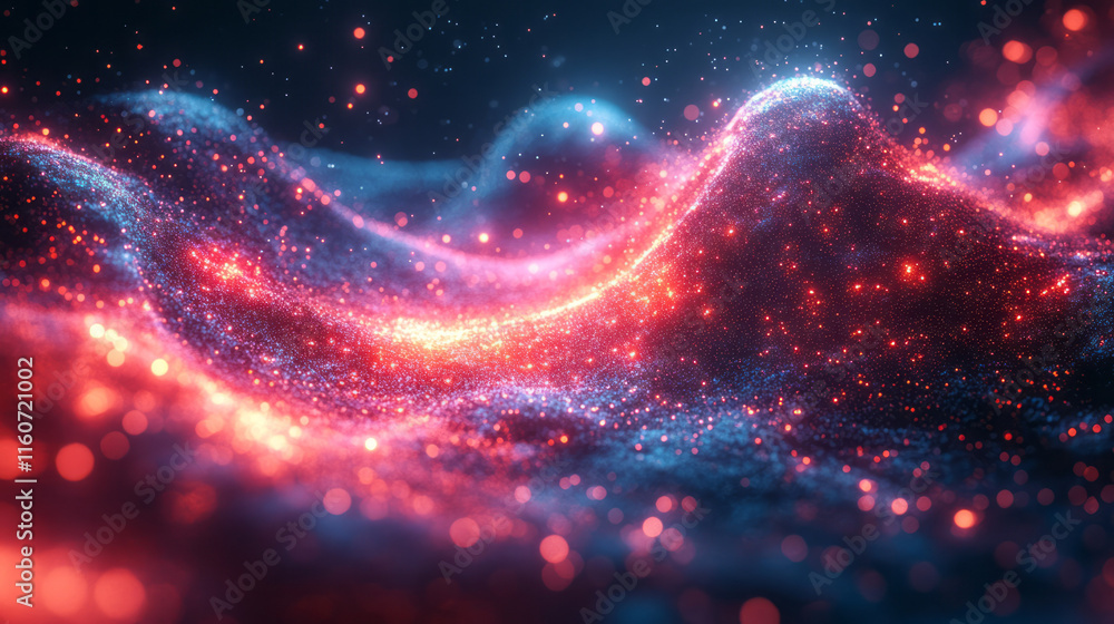 Poster an abstract visualization of a blockchain network, interconnected glowing nodes,