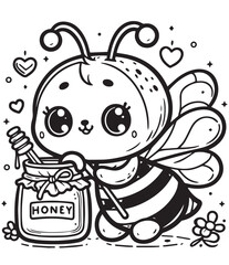 Coloring book bee look at inside bottle 