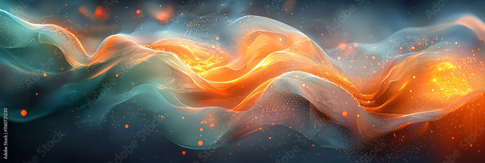Poster fluid shapes in a chaotic yet harmonious arrangement,
