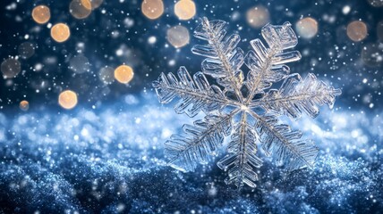 Fototapeta premium A Single Perfect Snowflake in Winter Snow