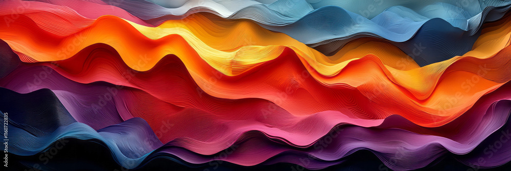 Poster wavy multicolored patterns forming a surreal landscape,