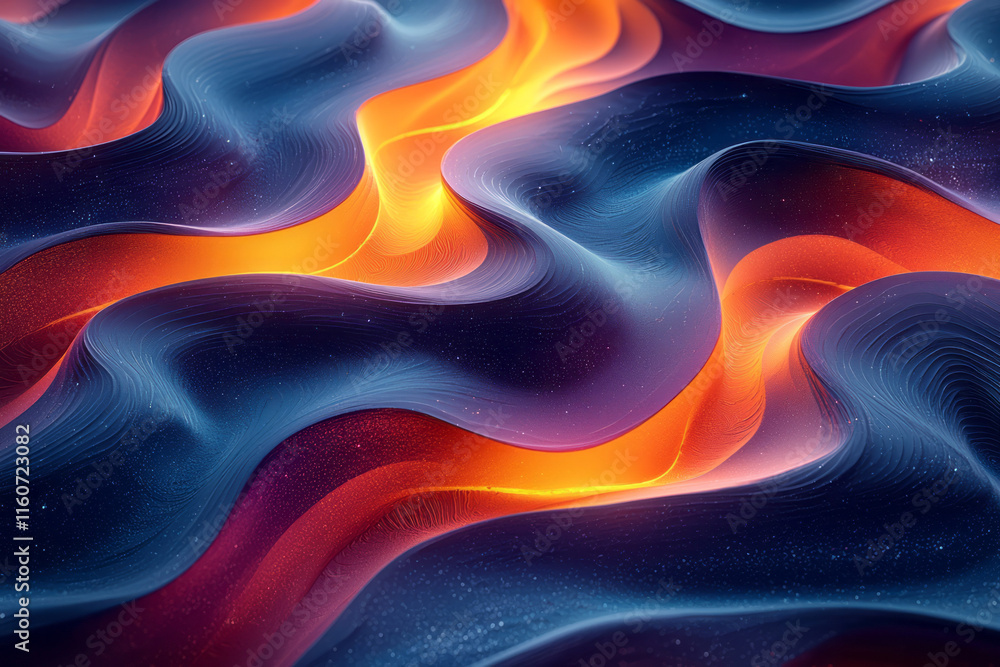 Poster a flowing wave pattern in vivid neon colors,