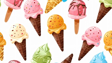 Vibrant Hand Drawn Ice Cream Seamless Pattern for Design Projects