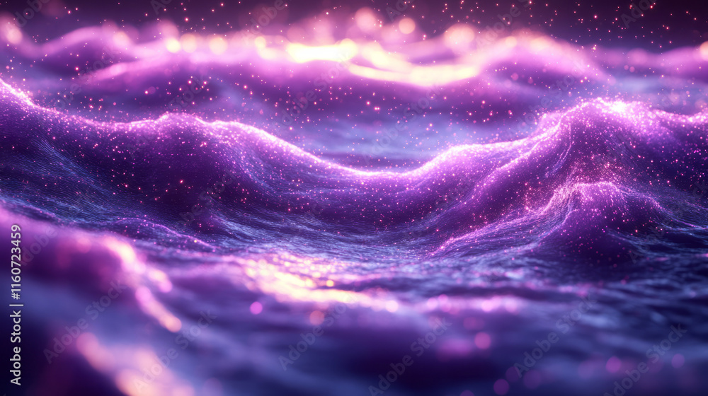 Poster surreal abstract waves illuminated by soft purple light,