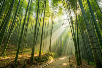 a path through a bamboo forest in japan