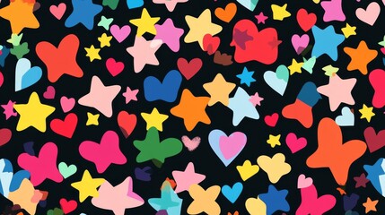Obraz premium Seamless pattern of colorful stars and hearts. Fashion camouflage.