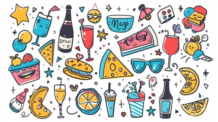 Colorful Hipster Doodle Vector Set for Party Celebration