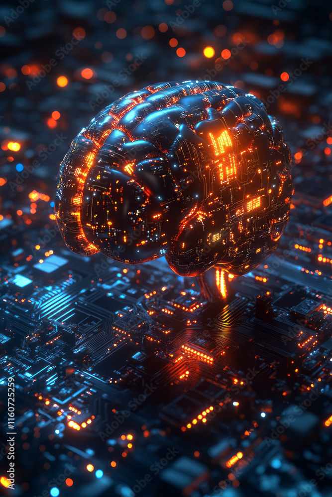 Aufkleber a conceptual image of a human brain connected to digital circuits,