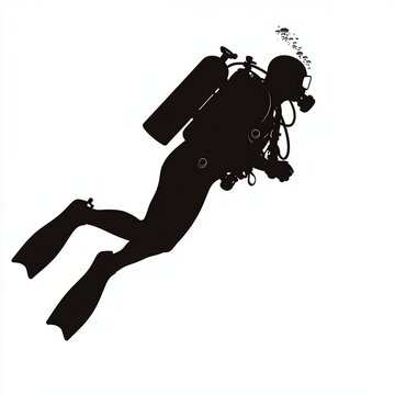 recommend clip art: A silhouette of a scuba diver swimming upwards, showcasing diving gear and bubbles, symbolizing underwater exploration and adventure.