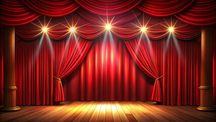 Red Stage Curtain Dramatic Lighting Scene