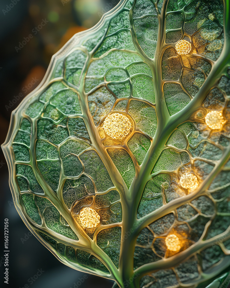 Poster a cross-section of a leaf showing intricate vein structures,