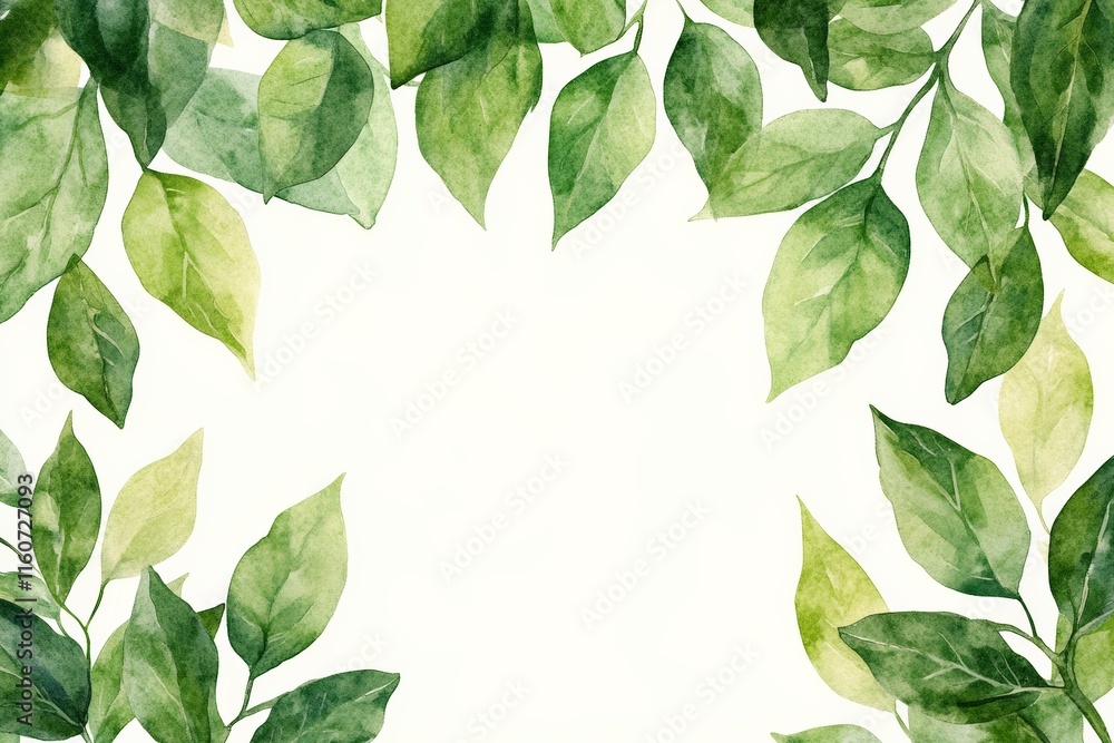 Poster vibrant green leaves create a natural frame for a blank canvas in a serene botanical setting
