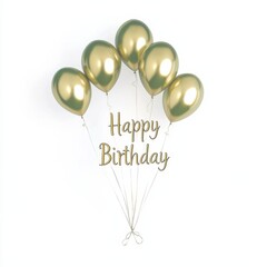 A festive arrangement of gold balloons with "Happy Birthday" in elegant script, perfect for celebrating a special occasion.