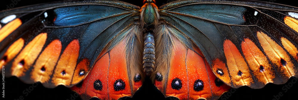 Poster A close-up of a butterfly wing showing intricate patterns,