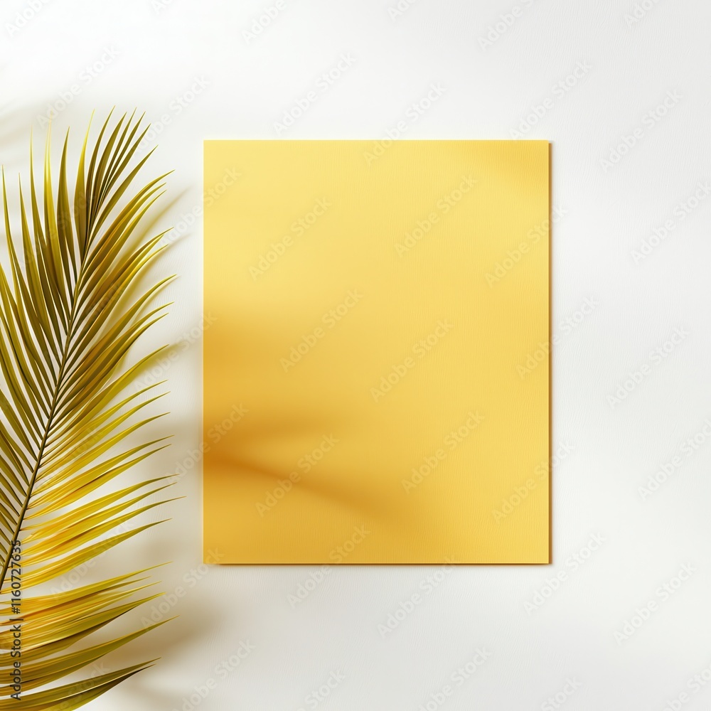 Poster a vibrant yellow sheet of paper is displayed against a soft background, accompanied by a delicate pa