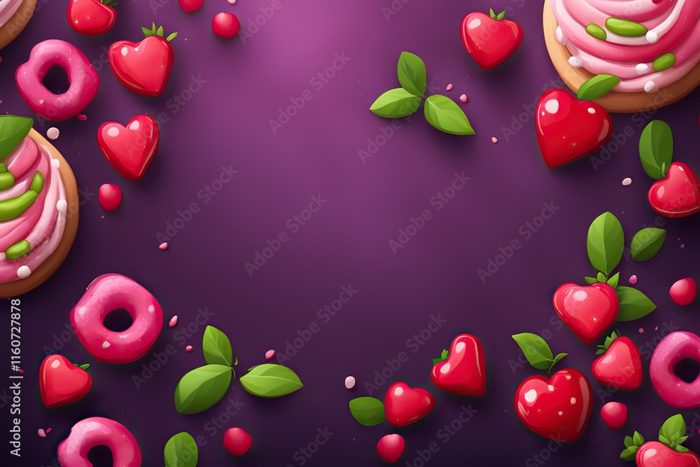 Poster valentine's day background with sweets and hearts and empty space for text