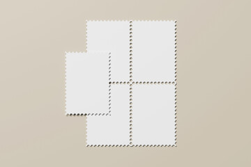 Postage Stamp Mockups on white 3D rendering
