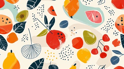 Estores personalizados con tu foto Vibrant Abstract Shapes and Fruits Seamless Pattern Vector Illustration