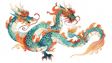 Hand Drawn Isolated Abstract Dragon in Japanese Chinese Style