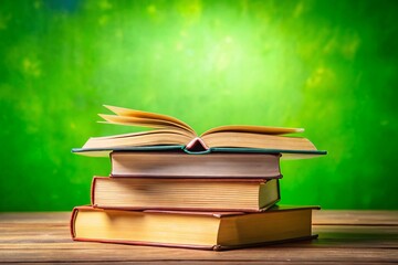 Stacked Books on Green Background - High Resolution