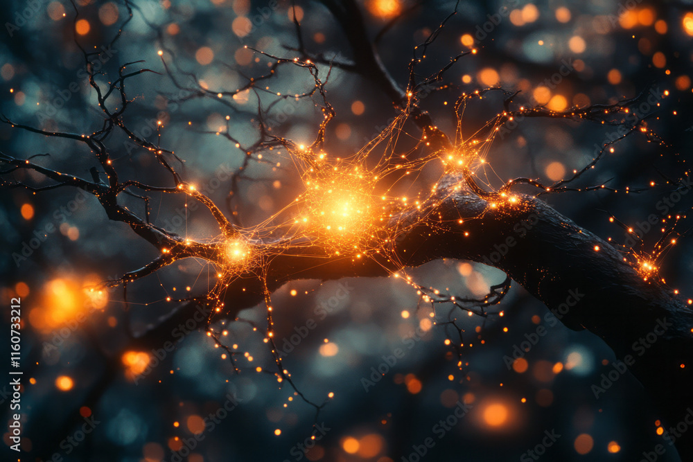 Aufkleber a glowing tree with branches forming neural networks,