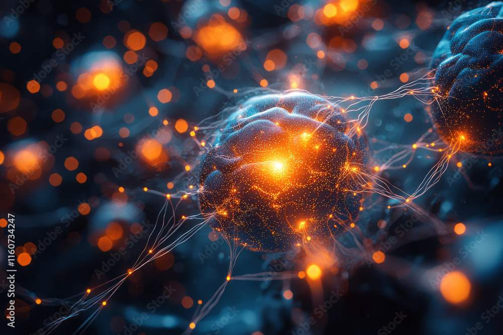 Aufkleber a dynamic illustration of collaboration with multiple glowing brains connected by vibrant lines,