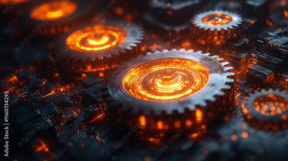 Aufkleber a surreal representation of logical thinking with glowing gears in motion,