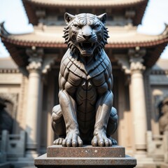 Majestic Tiger Statue at Ancient Temple