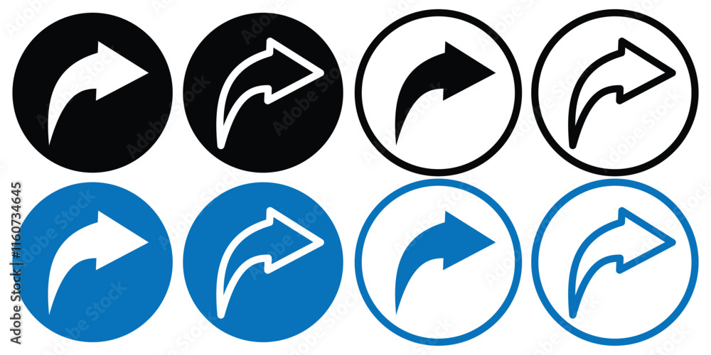 Poster share arrow icon reply send forward icons. curved arrow icon. sharing sign and symbol. turn arrow ic