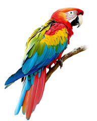 Fototapeta premium Colorful Scarlet Macaw Parrot Perched on Branch Illustration 