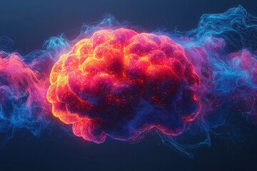 A glowing human brain surrounded by abstract thought waves,