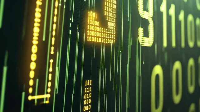 Digital binary numbers cascading on a dark background creating a futuristic effect