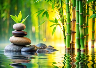 Tranquil Water Garden Stones Bamboo Zen Oasis