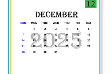 Planner for December 2025. Schedule for month. Monthly calendar. Organizer for December 2025. Business plan. Monthly organizer. Calendar 2025.