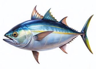 Fototapeta premium Tuna fish studio portrait, white backdrop. A close-up shot.