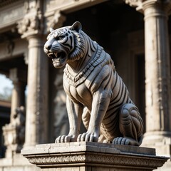Majestic White Tiger Statue at Architectural Marvel