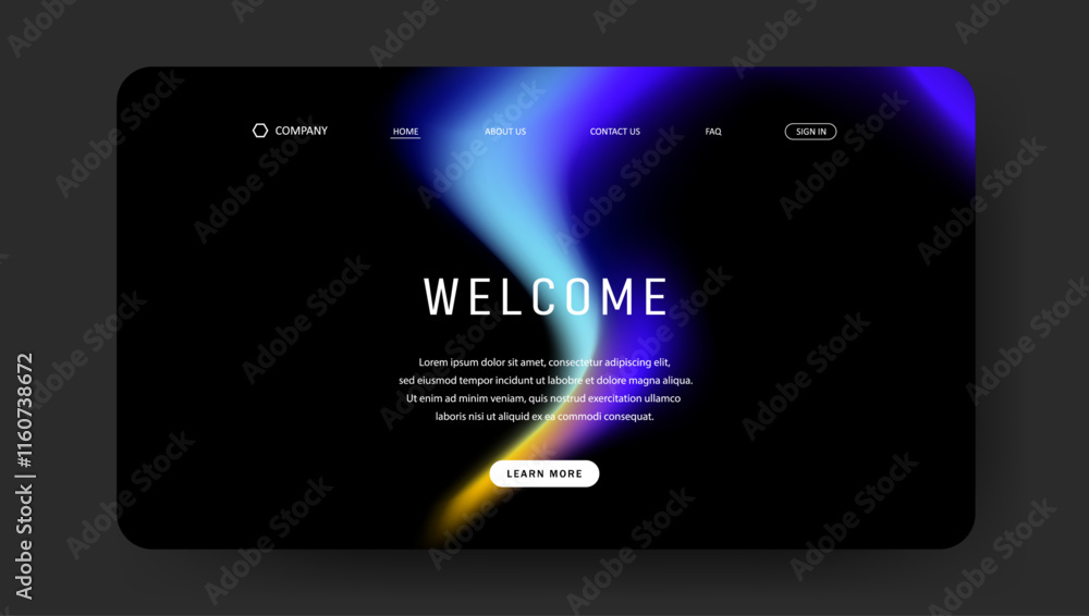 Poster abstract wave futuristic design of landing page. retro gradient mesh website design