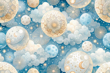 a seam pattern with clouds and stars