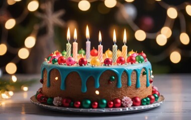 Happy birthday party balloons hat with candle cake gift with celebration happy birthday wish