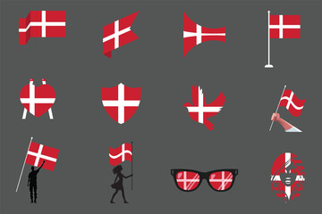 Flag of Denmark Set, Original and simple Denmark flag Bundle, vector illustration of Denmark flag Collection
