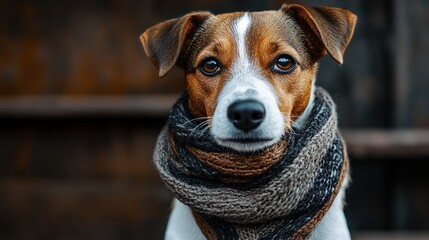 A Jack Russell Terrier Dog Wearing A Scarf.