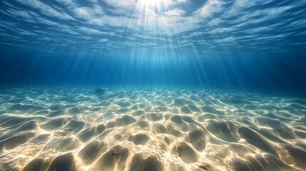 Underwater Sunlight Ripples Over Sandy Seafloor.