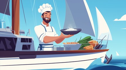Chef on a yacht. Generative AI