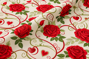 a red rose pattern on a white background